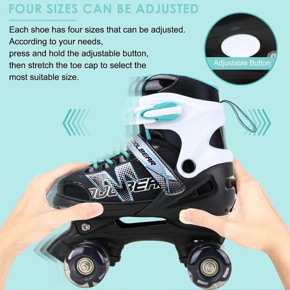 Sowume Kids Black Adjustable 8 Wheels Shine Safe And Fun Illuminating Skates - Picture 2 of 7